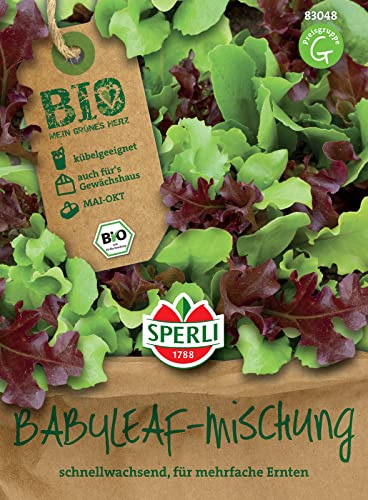 Sperli 83048 BIO Babyleafsalat, schnellwachsende Mischung aus vier verschiedenen Sorten, für Beet Hochbeet Balkonkasten und Kübel