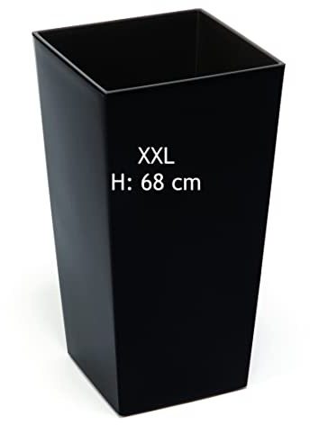 MELTOM XXL Pflanzkübel aus Kunststoff in Hochglanz Farbe: Schwarz mit Herausnehmbaren Einsatz, BxH in cm: 34 x 67 cm