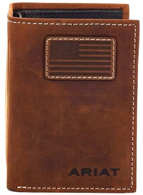 ARIAT Trifold Wallet USA Flag Patch, Medium Brown, One Size