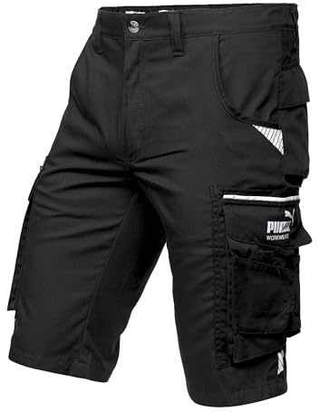 PUMA Workwear Precision X - Kurze Arbeitshose Herren - Robuste & Flexible Arbeitsshorts - Viele Taschen und Bequeme Passform - Ideal für Handwerk Heimwerk und Baugewerbe - Schwarz - Gr. 56
