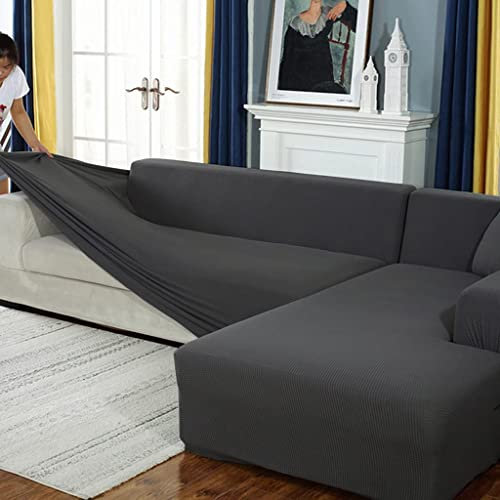 AYouge Sofabezug,Sofabezug Ecksofa-Sofabezug Stretch Sofabezug mit festem Schaumstoffstab für 1/2/3/4 Sitzer（L-förmiges Ecksofa erfordert Zwei）