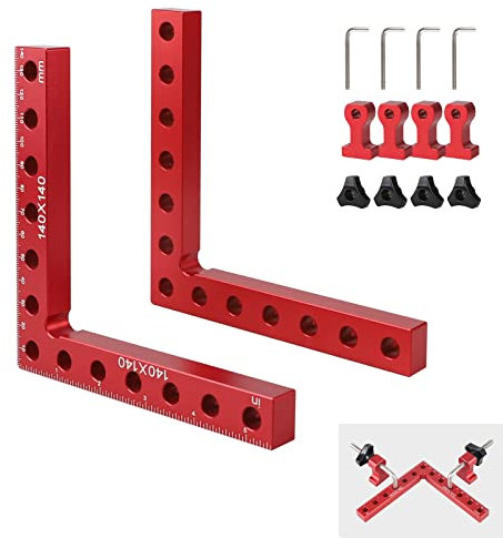EXLECO 2 X 90 Grad Aluminium Winkel Klemmen 140MM Positionierungswinkel Rechtwinklige Klemme Winkel Lineal Zimmermannswinkel 90 Grad Eckklemme Rechts Winkel für Holzarbeiten Möbelbau mit 4 Klemmen
