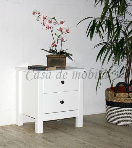 CASA Massivholz Nachtschrank mit Schubladen ANTON 46x49x36cm Kernbuche massiv weiß lackiert