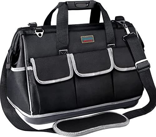 Werkzeugtasche 50 x 25 x 33 cm, Ryweavou Große Werkzeugtasche mit breiter Öffnung und wasserdichtem stark geformtem Boden mit verstellbarem Schultergurt, speziell für verschiedene Werkzeuge konzipiert