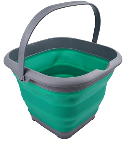 SAMMART 8,5 l zusammenklappbarer quadratischer praktischer Eimer/Faltbarer quadratischer Wassereimer/tragbare Wanne mit Griff. (Grau/Bläulich-Grün)