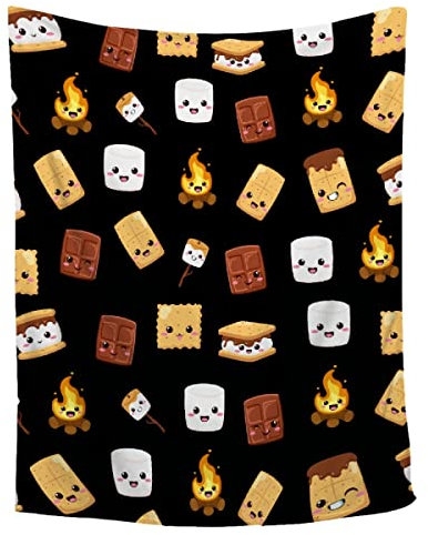 Sofcozlush Niedliche S'Mores Decke, leichter Plüsch, flauschiger Überwurf, superweicher Flanell-Fleece-Überwurf, Decke, Heimdekoration, Geschenke für Bett, Couch, 203.2x152.4 cm, Queen für Erwachsene
