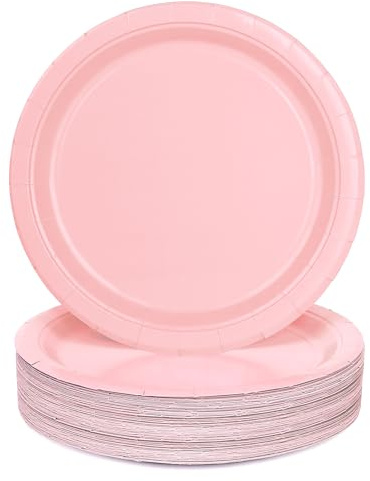 PARTY GO 50 Pcs 9 Pink Paper Plates for Dinner and Dessert, Disposable Plates Party Supplies Pack for Valentine Holiday Wedding Birthday Party Baby Shower Decorations
