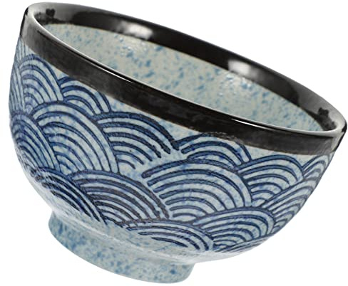 HEMOTON Ceramic Rice Bowl White Round Small Soup Bowl Spraying Ink Art, Easy to Clean Without Burrs, Suitable for Salad and Instant Noodle, for Kitchen and Dining Table