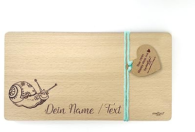 Holzbrettchen mit Gravur Schnecke - Frühstücksbrett für Kinder personalisierbar - Vesperbrett Jausenbrett Brotzeitbrett - Geschenkidee - zAcheR-fineT