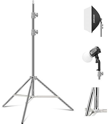 NEEWER Support de lumière amélioré de 75/190cm en Acier Inoxydable à Ressort,trépied de Photographie Pliable pour lumière annulaire LED Strobe Softbox,Charge maximale 13,5lb/6,5kg,ST-190SS