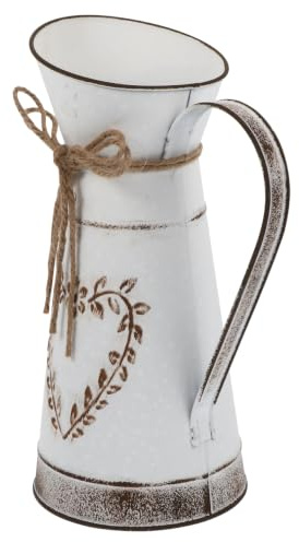 ABOOFAN Kettle Shaped Metal Pot Heart-Shaped Flower Arrangement Rustic Jug Large Vase Victorian Style Bucket Mini Iron White Pot Tabletop Flower Vase Home and Garden Decor | Iron construction, 205x145x100mm, holds natural or artificial stems, suited to weddings offices garden hotels restaurants