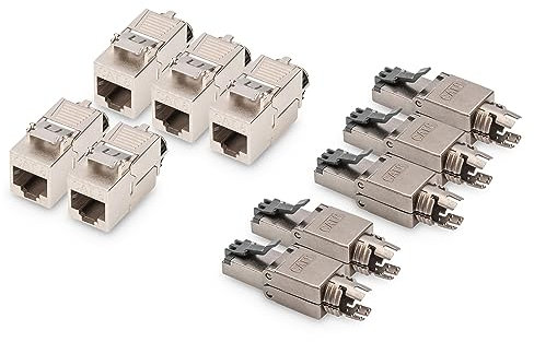 DIGITUS Cat 8.1 Netzwerk-Set – 5X Keystone-Modul & 5X Netzwerkstecker – RJ45-2000 MHz – 25/40GBase-T – Kategorie 8 Klasse I – Feldstecker 360° Geschirmt – Werkzeugfrei – AWG 26/7 bis 22/1