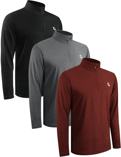 JumGear-Life 3Pack Quarter Zip Pullover Men Sweatshirts for Mens Long Sleeve Running Athletic Golf Work Out Gym Fishing Shirt Quick Dry Outdoor Active Sports Shirts Gray Black Red XL