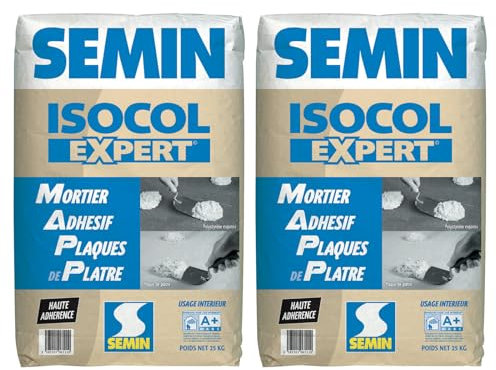 Semin Mortier Adhésif Isocol Expert - Plaques de Plâtre - Poudre - Sac de 25 kg (lot de 2)