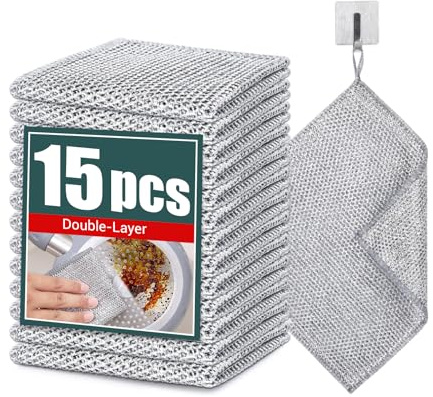 Desolio Cleaning Cloths, Multipurpose Wire Miracle Cleaning Cloths, Multipurpose Wire Dishwashing Rags for Wet and Dry, for Washing Dishes, Sinks, Counters, Stove Tops (15 Pcs)