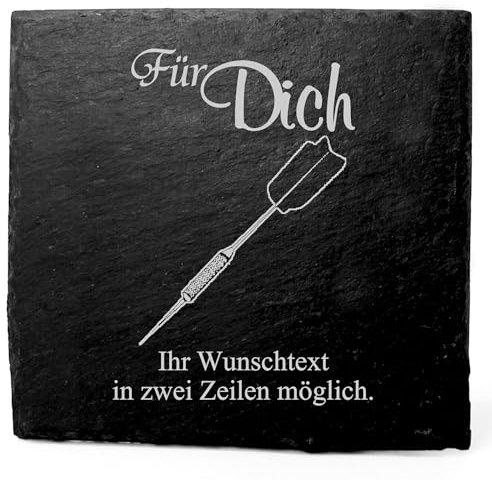 Deko Schiefer Untersetzer personalisiert Dartpfeil - Für Dich - 11x11cm Schwarz Bierdeckel Tischdeko Bieruntersetzer Weinuntersetzer