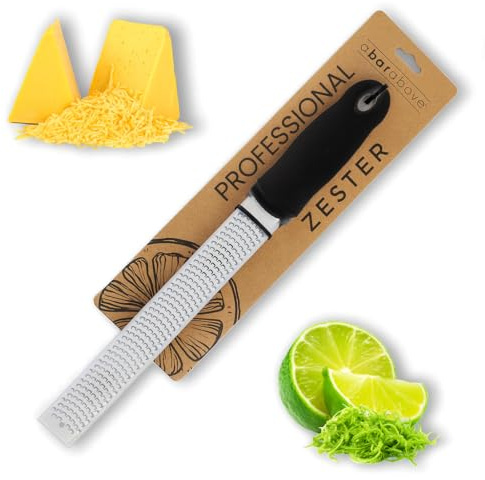 A Bar Above Lemon Zester and Cheese Grater, Professional 12 Inch Stainless Steel Hand Grater for Citrus, Parmesan, Ginger, Chocolate, Ergonomic Handle, Dishwasher Safe, Perfect Kitchen Gadget, Black