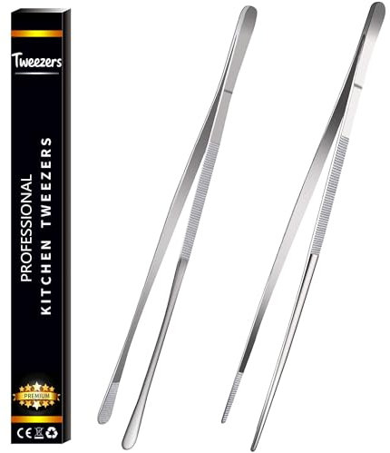 Gloryor® Kochpinzette Edelstahl 2 Stück, Küchenpinzette Lang, Pinzette Küchen, Koch Grillpinzette, Fleischpinzette, Kochzange, Zange Küche, Grillzange, Küchenzange Zubehör(2 Typen, Silber, 30 cm)