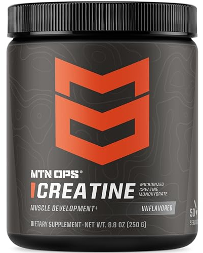 MTN OPS Micronized Creatine Monohydrate Powder – Unflavored 5 g per Serving, 50 Servings – Pure Creatine for Muscle Recovery & Strength Training