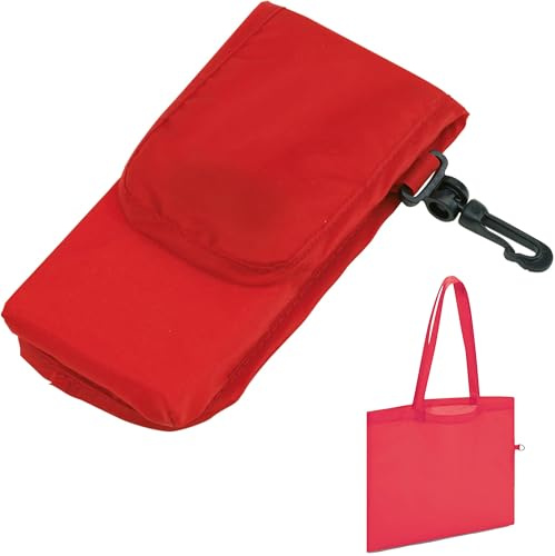 noTrash2003 Shoppingväska shoppingväska av slitstark 190T polyester vikbar i egen väska med karbinhakar långa handtag ca 38 x 42 cm, röd