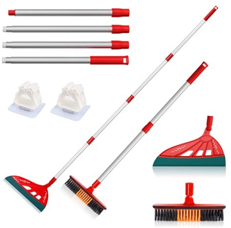 Air Broom, Household Magic Silicone Broom Sweeper, Adjustable Magic Broom with Extra-Long Stainless Steel Handle, Multifunction Fixed Squeegee for Floor, Glass, and Tile (Red)