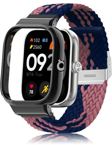 Niboow Correa Compatible con Xiaomi Redmi Watch 4, Hombres Mujeres Nylon Elástica Deportiva Trenzada Correa para Xiaomi Redmi Watch 4 (Azul/Rosa)