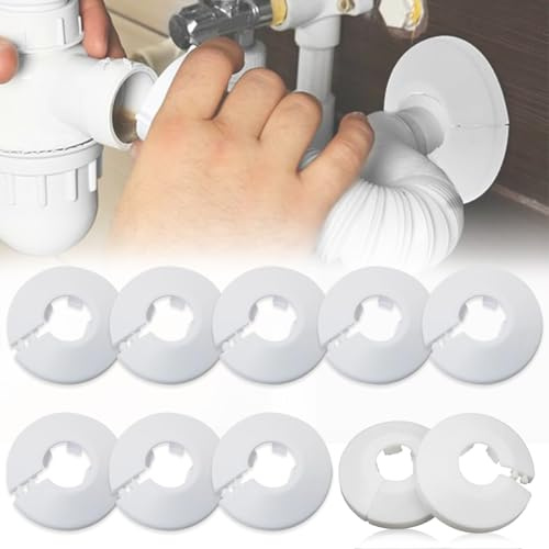 10 Stück Rohrschellen aus Kunststoff für Rohre, Rosetten, rund, weiß, Durchmesser der Abdeckung für Rohr, Rosetten, rund, Durchmesser Abdeckung, Dekoration, Klempnerei, für Wasserheizungsrohr