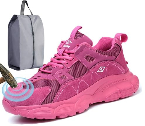 CaiHmnsa Sicherheitsschuhe Damen Leicht Atmungsaktiv Sicherheitsschuh, Sommer Arbeitsschuhe Herren Mit Stahlkappe, Schweißerschuhe Safety Shoes For Schweißer(Pink,EU40)