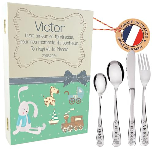 Gravure Events Coffret Bois 4 Couverts Enfant Acier Inoxydable