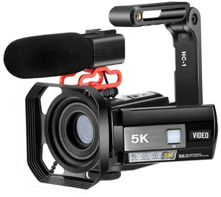 Sxhlseller 5K 25FPS Video Camera Camcorder for Vlogging, 56MP 18X Digital Zoom Camera Recorder with IR Night Vision,3 Inch Rotatable Touchscreen,Handheld Bracket,No SD Card Included