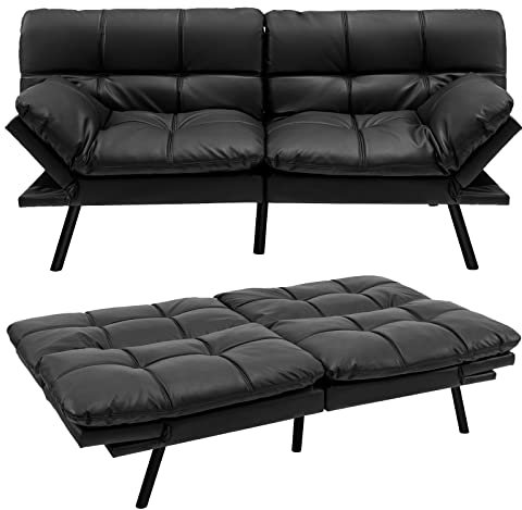 RELAX4LIFE Klappsofa mit Schlaffunktion, Klappbares Schlafsofa, Couch mit Verstellbarer Rückenlehne Armlehnen, Sofabett mit Liegefläche von 182 x 106,5 cm, Sofa für Wohnzimmer Gästezimmer (Schwarz)