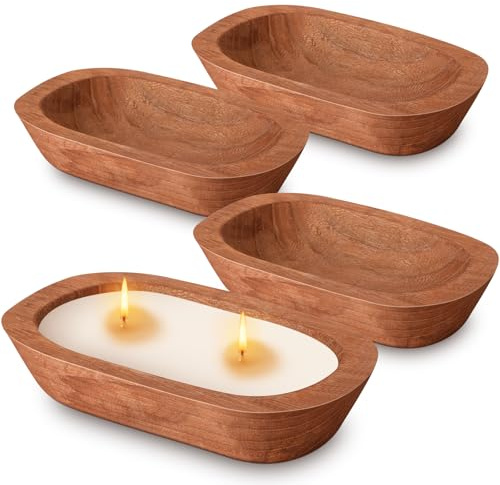 FoldTier 4 Pcs Wooden Dough Bowl Bulk Wood Decorative Rustic Wooden Bowls Wedding Table Centerpiece for Living Room Home Dining Room Kitchen Easter Decoration(Brown,10'' X 6'' X 2'',Classic)