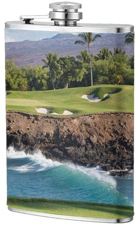 Flasque portable en acier inoxydable avec petit drapeau Hawaï Beach Golf Course - Poche plate pour liqueur ou vin