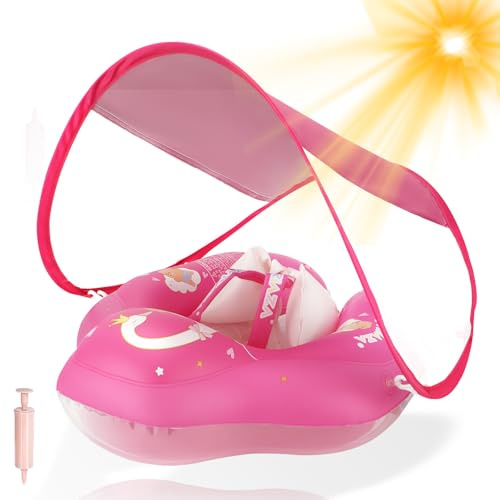 WYRIAZA Flotador Bebe, Flotador Bebe con Sombrilla UPF50+, Inflable Flotador Bebé 3 Meses-36 Meses, Flotadores para Bebes con Asiento Seguridad y Antidumping