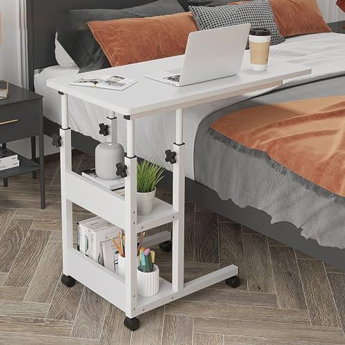 Nachttisch, Überbetttische, Verstellbarer Tabletttisch, Krankenhaus-Tabletttisch, Snack-Beistelltisch, Nachttisch, C-förmiges TV-Tablett mit Ablagefächern, Nachttisch-Tablett für Couch, Bett