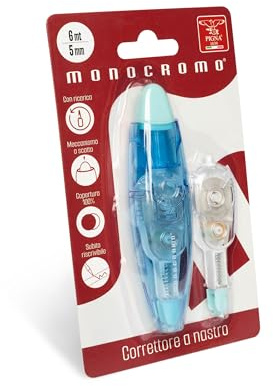 Pigna, Korrekturband, einfarbig, Blisterverpackung mit 1 Korrekturband + 1 Nachfüllpackung, Klickmechanismus, 6 m Band, 100% Abdeckung, sofort wiederbeschreibbar