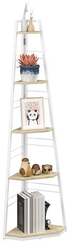 HOMCOM Libreria Angolare a 5 Ripiani, Scaffale Moderno Pieghevole con Piedini Regolabili, Libreria Scaffale in Acciaio e Legno, 37.5x37.5x160 cm, Colore Legno