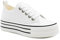 IMTY Womens Platform Canvas Trainers Lace Up Chunky Sole Baseball Sneakers Ladies Flat Low Top Fashion Trainer Pumps (White PU, UK Footwear Size System, Adult, Women, Numeric, Medium, 6)