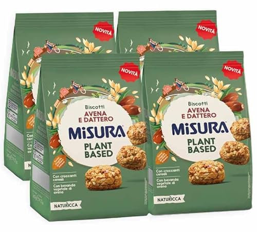 4X Misura Plant Based Biscotti Integrali con Avena, Dattero, Mela Candita e Sciroppo d'Agave 260g