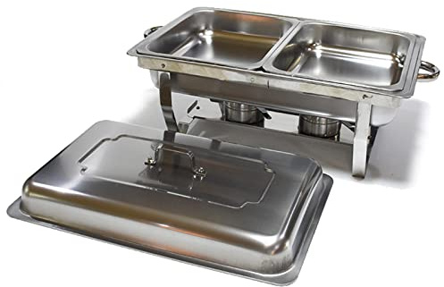 MYUYEE Rectangular Stainless Steel Chafing Dish Set Chafers Buffet Servers and Food Warmers with Alcohol Stove and Water Bowls for Catering Events,Double Grids-4200g