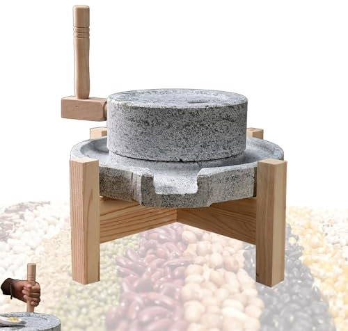 LFHWHKJ Stone Mill Grinder, Hand Large Natural Granite Paste Mill, Handmade Home/Commercial Grain Milling Machine, Wet Dry Pulverizer with Wood Frame for Nuts, Rice, Grains, Herbs & Spices and Coffee(