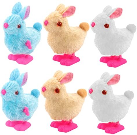 Abaodam 6 Stücke Aufziehspielzeug Kaninchen für Kinder Farbige Plüsch Hasen mit Lustige Party Spielzeuge Schreibtisch Ornamente für Kindergeburtstag Osterhasen