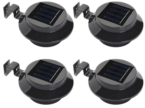 Texvora Lot de 4 lampes solaires d'extérieur pour gouttière, lampes de clôture LED étanches, appliques murales de jardin, ABS et fonte d'aluminium, trois options de montage pour terrasses et villas