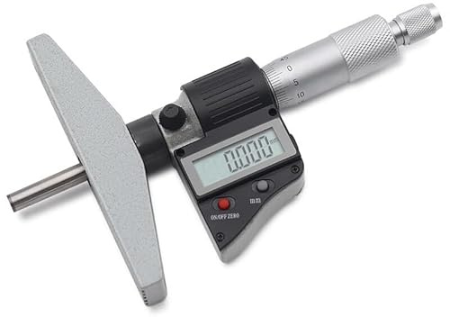 Profondimetro elettronico, micrometro di profondità, calibro digitale di profondità, campo di misurazione 0-25 mm, display pollici/metriche/frazioni, con schermo LCD, per produzione, lavorazione