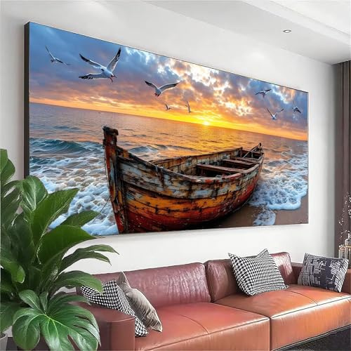 Diamond Painting Grande Bote Pintura de Diamante Adultos Atardecer Diamond Art Kit, 5D DIY Redondo Cristal Bordado Punto de Cruz Painting, Manualidades Adultos para Decoracion Hogar 250x100 cm M-6