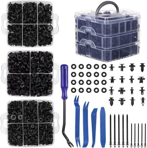 835 Rivet Clips Plastique 16 tailles, Boîtier & Outils | Tailles Universelles, Inclut Outil Démontage & Colliers, Boîtier Organisé, Pour Carrosserie, Pare-chocs & Garnitures
