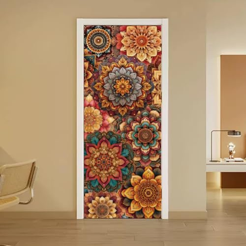 arricraft 2 adesivi autoadesivi per porta, 80 x 200 cm, motivo floreale colorato, murales per porte in PVC, carta da parati rimovibile, decorazione per camera da letto e soggiorno