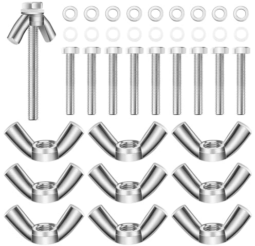 HHXUUAN Flügelmuttern Sortiment Kit M6, 40PCS 10 Sets 50MM Sechskantschrauben Muttern mit Unterlegscheiben Set für Heimwerker DIY Tools Elektronische Geräte Hardware.