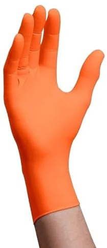 PBHOVIITG Guantes de nitrilo desechables color naranja, sin látex, for peluquerías, cocinas, cuidado mascotas, protección industrial ligera y diaria, 10-100 unidades(100PCS,XXL)