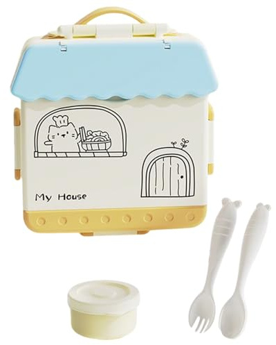 Pour, 1000 ml 4 Compartiments Conteneur Alimentaire - 4 Compartiments avec Cuillère et Fourchette École Lunch Container | Pour École Primaire Lycée Lieu de Travail Randonnée en Plein Air